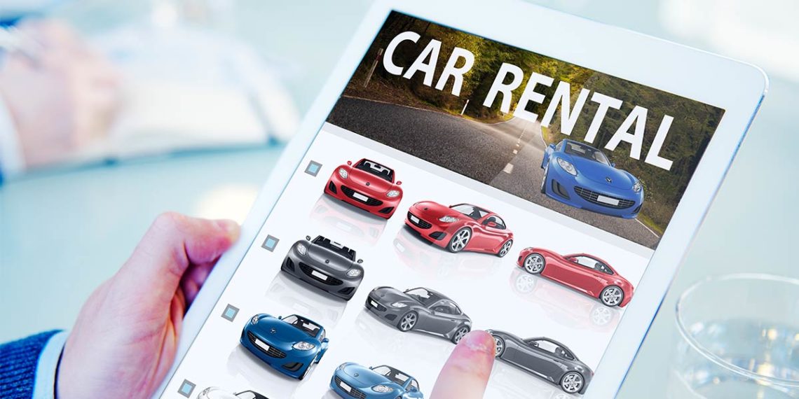 car rental website on a tablet